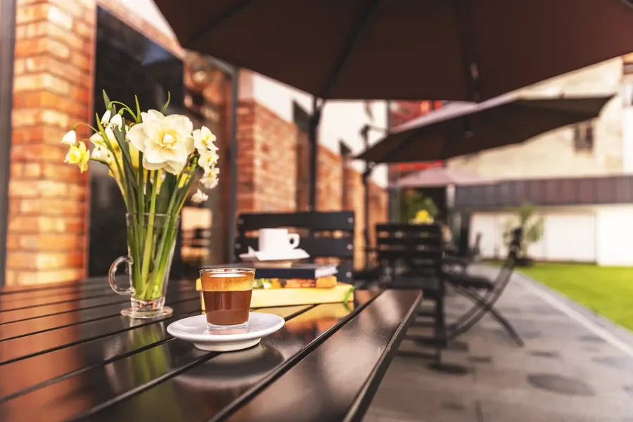 Morning coffee on a terrace table